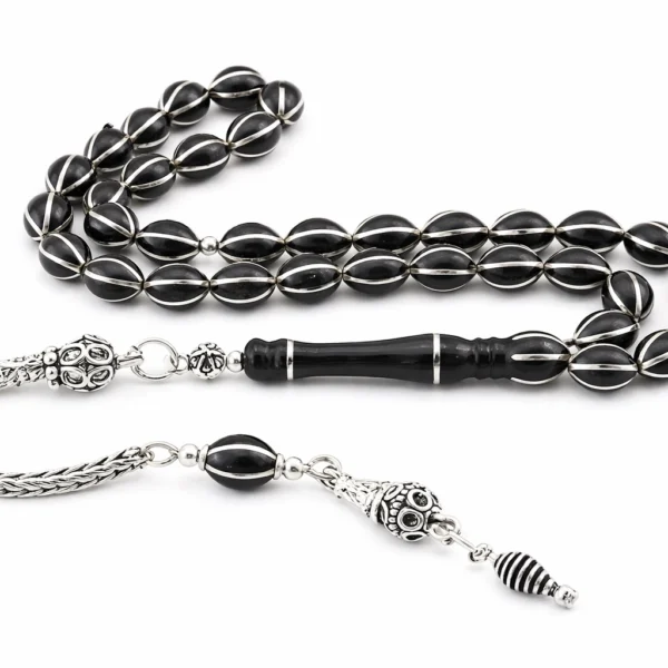 Anasayfa Erzurum oltu taşı tesbih, 6’lı sıvırcık kesim daneli gümüş püsküllü sade tasarım el yapımı tesbih